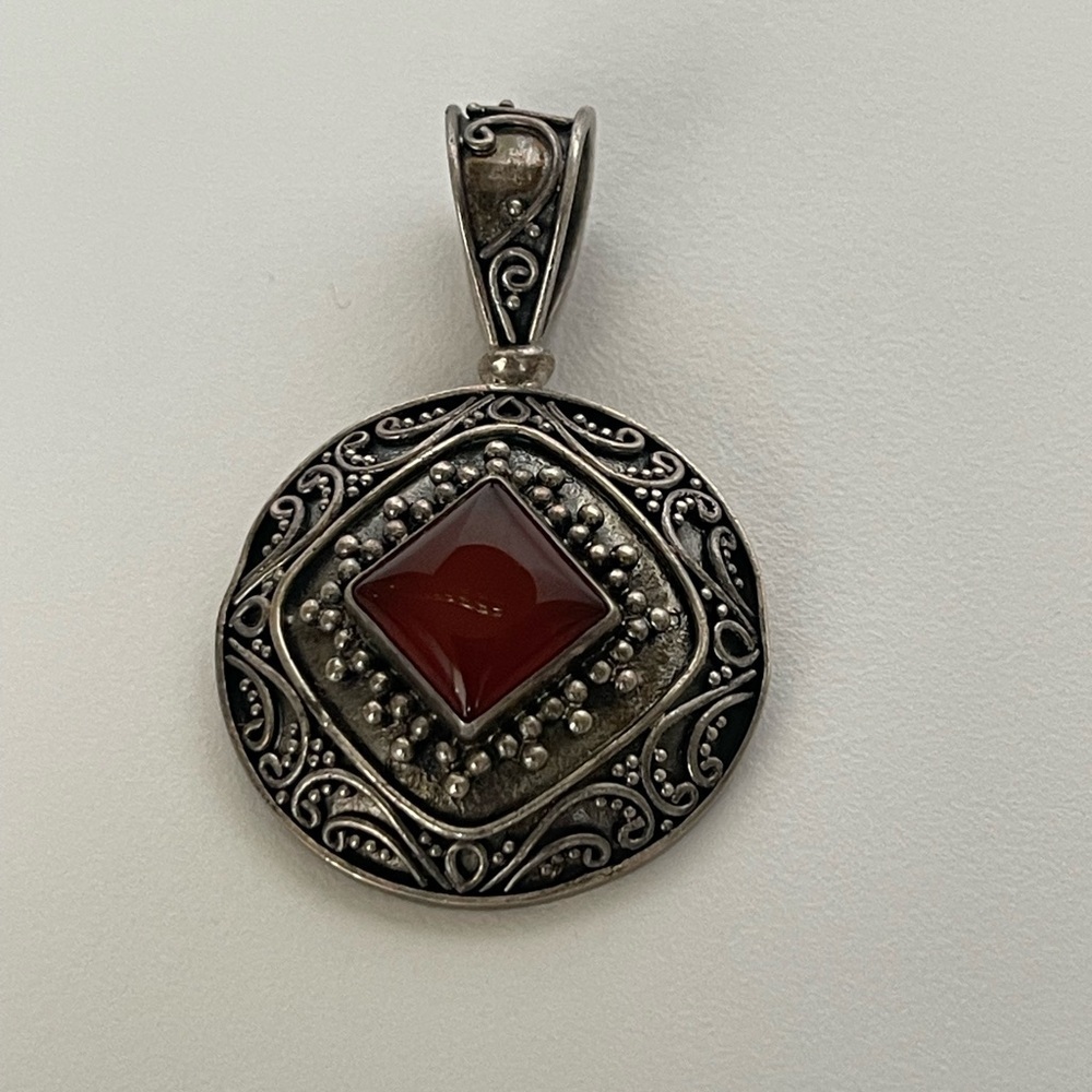 Pendant vintage 925 sterling carnelian amulet - Picture 2 of 5
